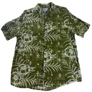 Margaritaville Mens XL Hawaiian Aloha Shirt Olive Green Floral 100% Rayon